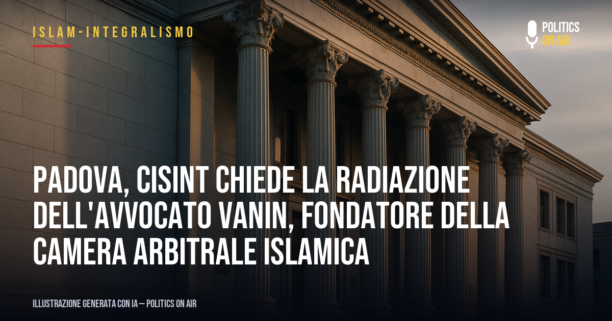 Padova, Cisint chiede la radiazione dell’avvocato Vanin, fondatore della Camera arbitrale islamica